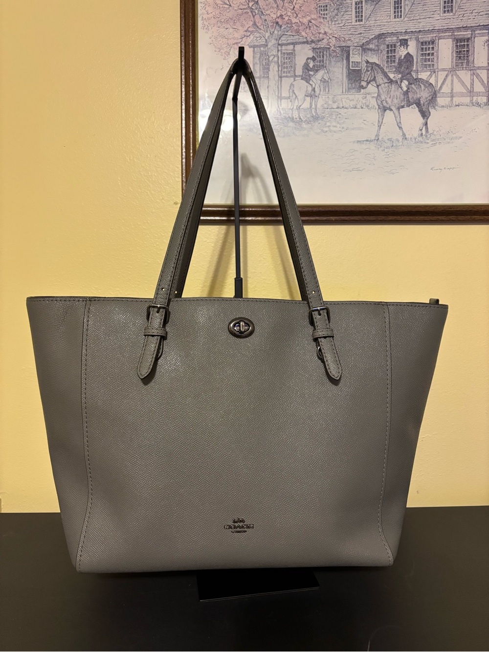 Coach Turn lock Tote In Heather Gray Crossgrain Leather